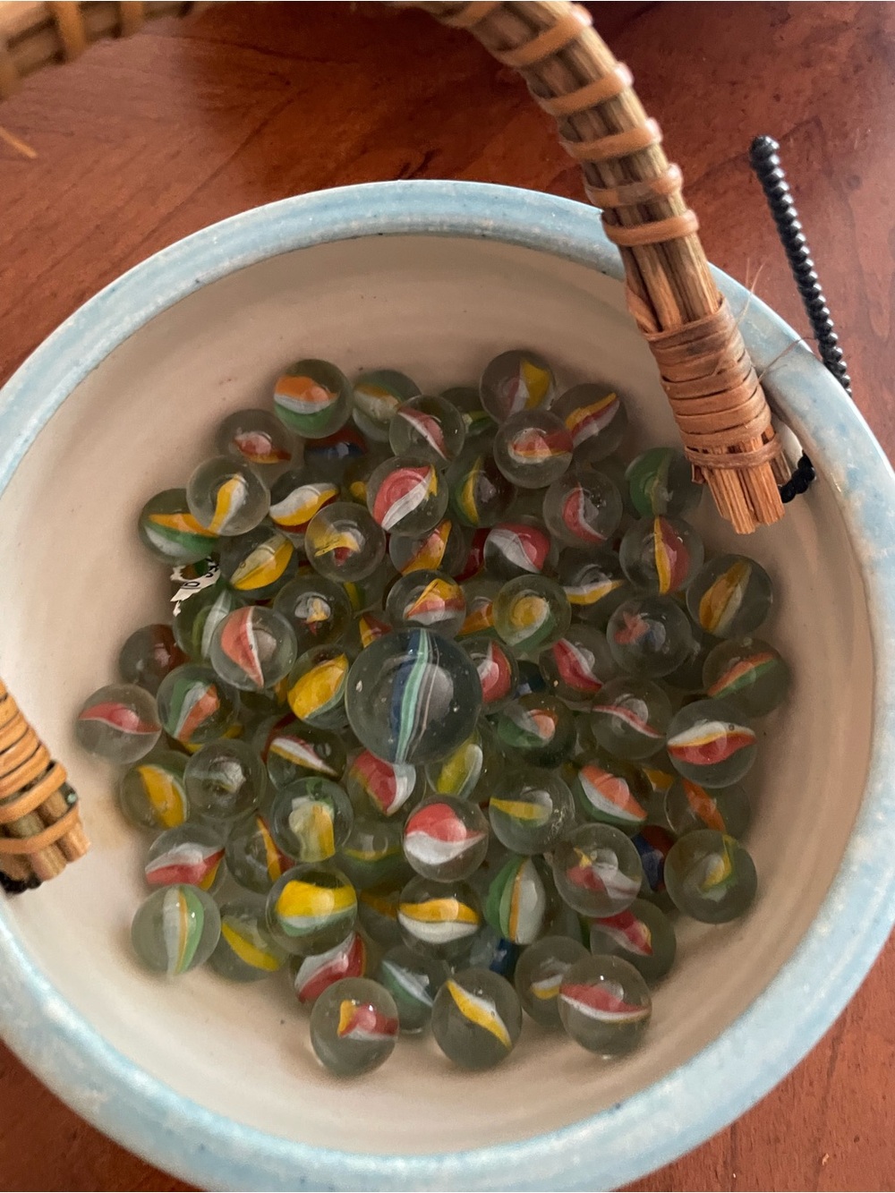 Vintage Glass Marbles in Blue-Green  Swirls with One 1 inch Shooter